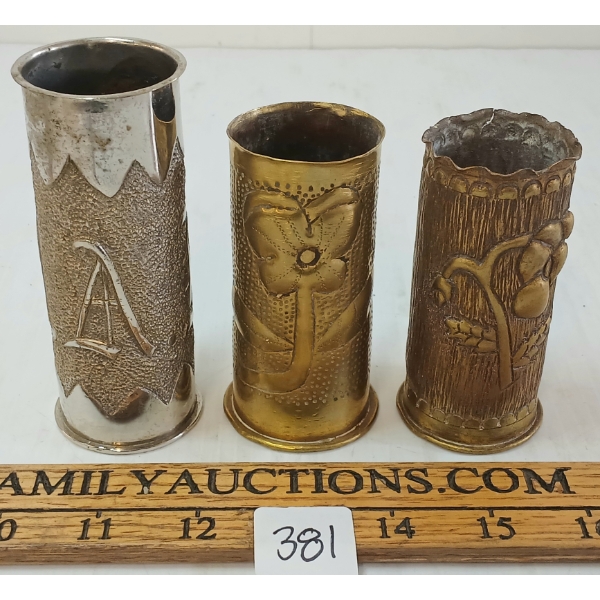 LOT OF 3 - ARTILLERY SHELL TRENCH ART