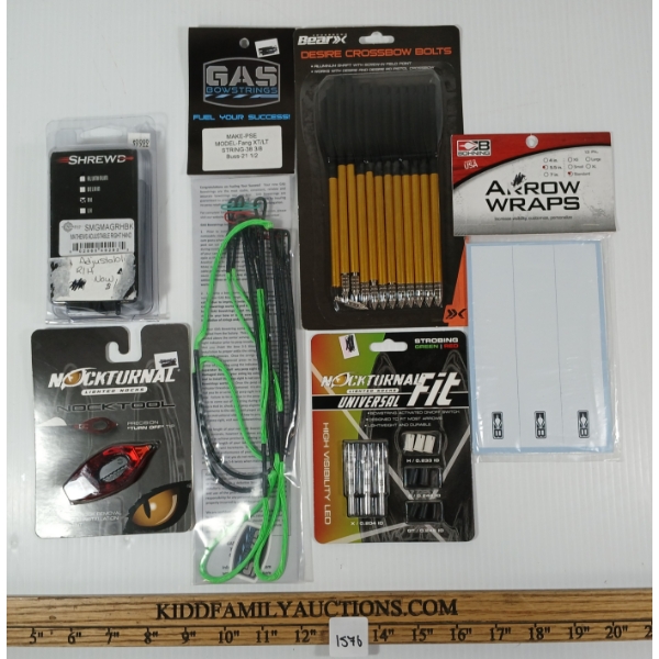 LOT OF 6 - MATTHEWS ADJ GRIP, FANG XT / LT BOWSTRING, DESIRE CROSSBOW BOLTS, ETC