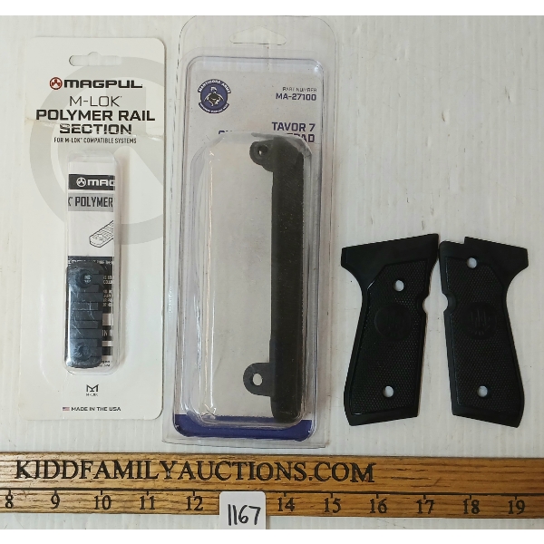 LOT OF 3 - TAVOR 7 CURVED BUTTPAD, HANDGUN GRIPS & MAGPUL M-LOK POLYMER RAIL SECTION