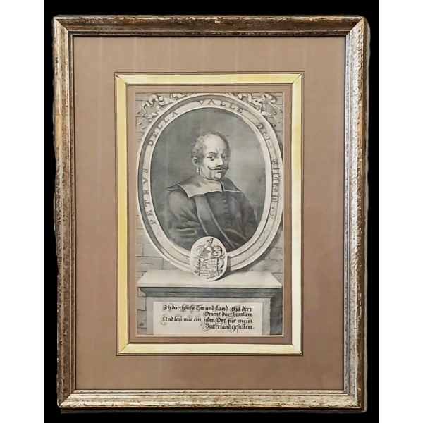 PETRUS DELLA VALLE PORTRAIT BY JOHANN JAKOB THURNEYSEN - FRAMED ENGRAVING