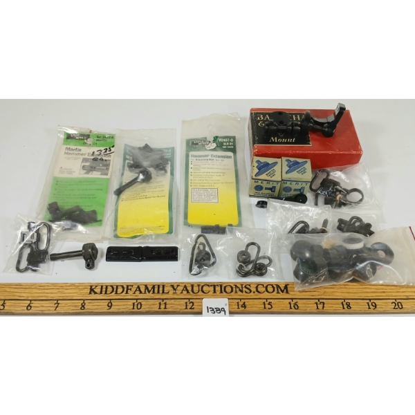 JOB LOT - MISC GUN PARTS - INCL SWIVELS, HAMMER EXTENSIONS, SIGHTING DISCS, ETC 