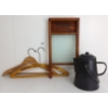 Image 1 : LOT OF 4 - PEARL WASHBOARD, ENAMEL COFFEE POT & HOTEL COAT HANGERS