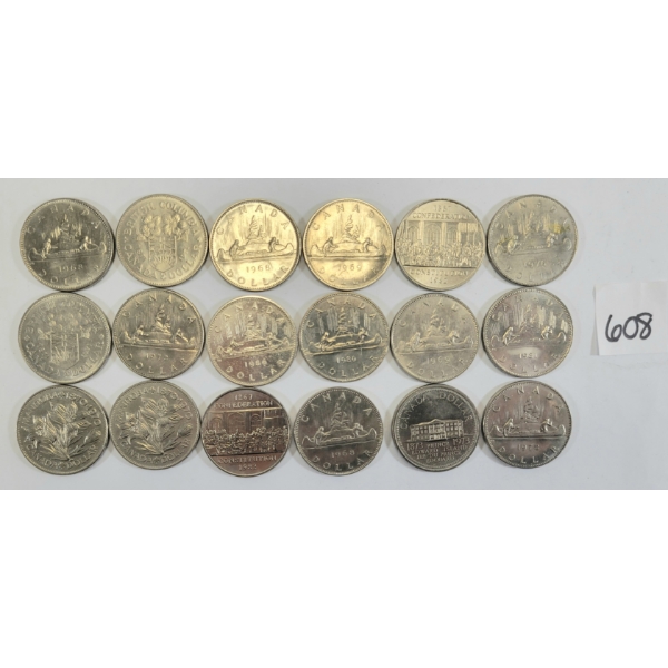 LOT OF 18 - CDN $1 COINS - INCL 1968, 1969 & 1981 ETC