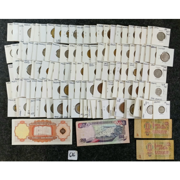 JOB LOT - INTERNATIONAL COINS & BANKNOTES - JAMAICA, FRANCE, SPAIN, GERMANY, ETC