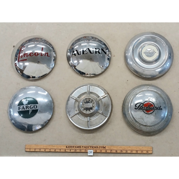 LOT OF 6 - 10IN HUBCAPS - PACKARD, FALCON, FARGO, AUBURN & LINCOLN