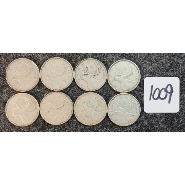 LOT OF 8 - 1951-1965 CDN 25 CENT COINS