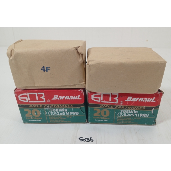 AMMO: 40X BARNAUL .308 WIN / 7.62X51 - 145GR - FMJ - SEALED