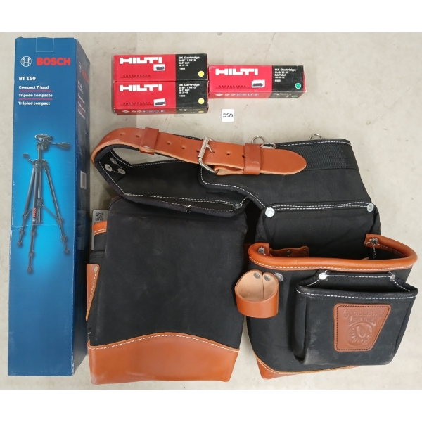 LOT OF 5 - OCCIDENTAL LEATHER TOOL BELT, BOSCH TRIPOD, HILTI DX CARTRIDGES - NEW