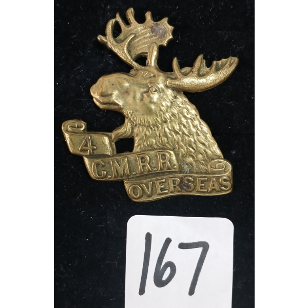 WWI CDN 4TH MOUNTED RIFLES CAP BADGE