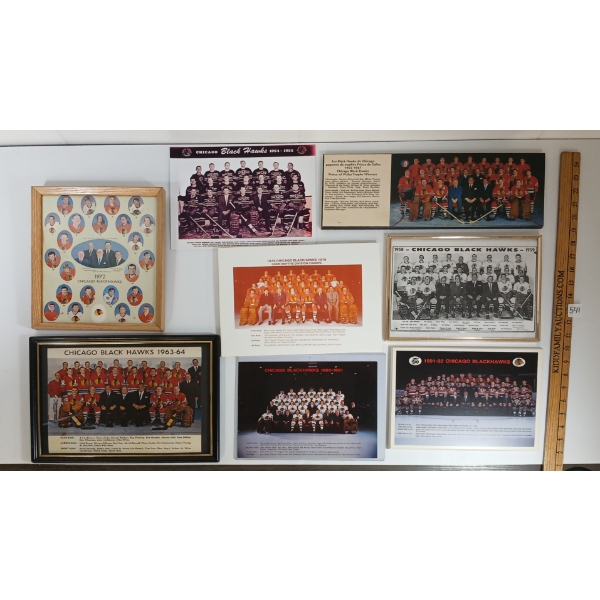 LOT OF 8 - CHICAGO BLACK HAWKS HOCKEY PLAQUES & TEAM PHOTOS