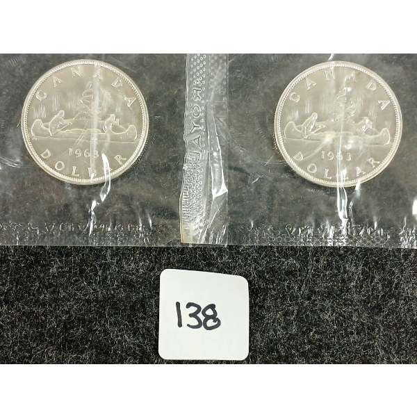  LOT OF 2 - 1963 CDN SILVER DOLLARS - VOYAGEUR 
