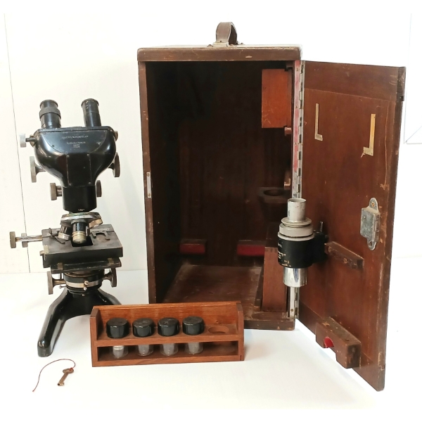 W. WATSON & SONS LTD. BACTIL BINOCULAR MICROSCOPE W/ CASE - CIRCA 1890-1920s