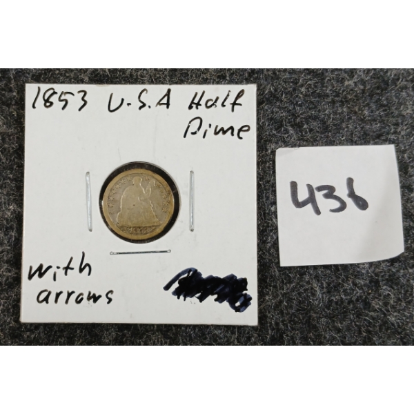 1853 U.S. SEATED LIBERTY HALF DIME COIN 
