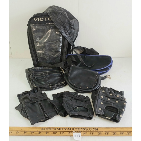 JOB LOT - MOTORCYCLE ACCESSORIES - INCL SMALL PACKS, LEATHER GLOVES & HEAD COVER