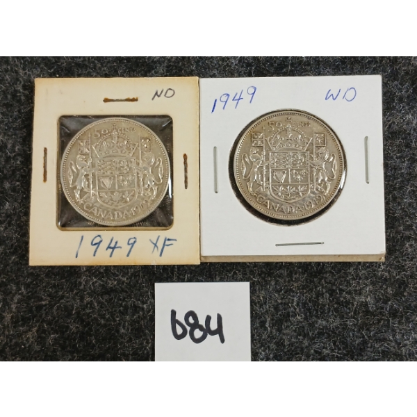 LOT OF 2 - 1949 CDN 50 CENT SILVER COINS