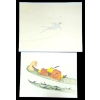 Image 1 : LOT OF 2 - BIRD & WALRUS W/ KAYAKS - SIGNED - PRINT & COLOURED MARKER ON PAPER