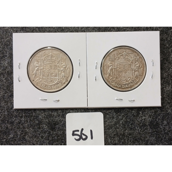 LOT OF 2 - 1949 & 1951 CDN SILVER 50 CENT COINS