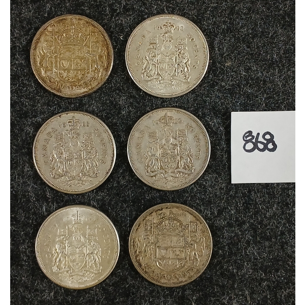 LOT OF 6 - 1956-1963 CDN 50 CENT SILVER COINS