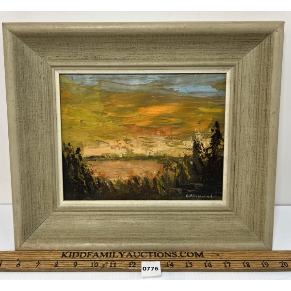 SUNSET BY G.A. FITZPATMEK(?) - FRAMED OIL ON CANVAS BOARD