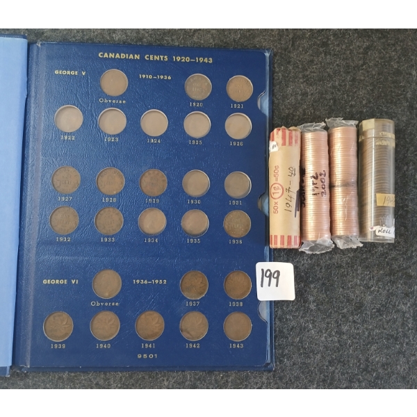LOT OF 5 - 1920-2002 CDN 1 CENT COINS BOOKLET & ROLLS