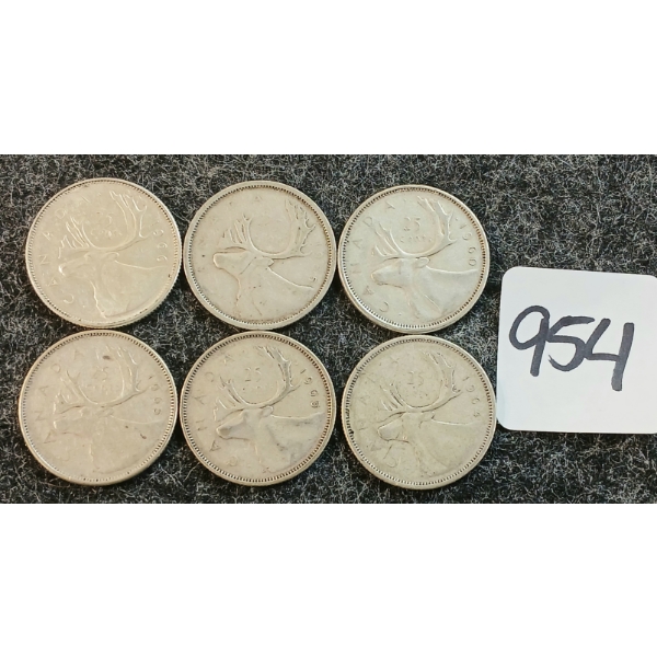 LOT OF 6 - 1955-1966 CDN 25 CENT COINS