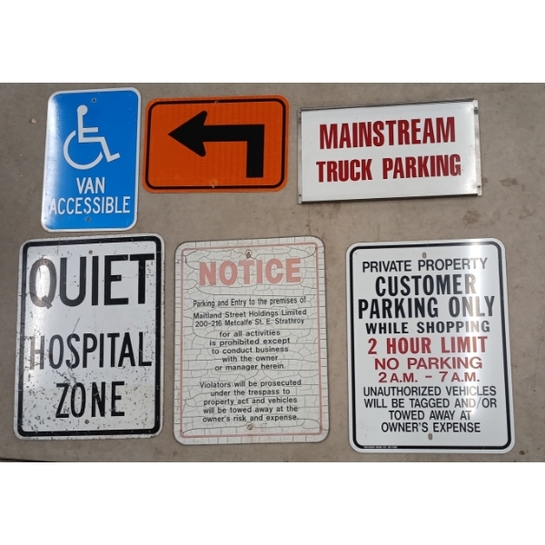LOT OF 6 - ROAD SIGNS - QUIET HOSPITAL ZONE, VAN ACCESSIBLE, ETC