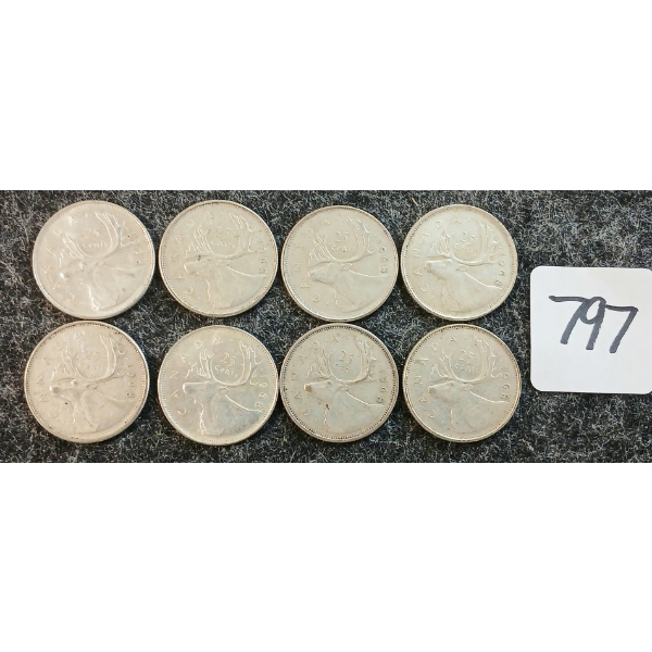 LOT OF 8 - 1968 CDN 25 CENT COINS