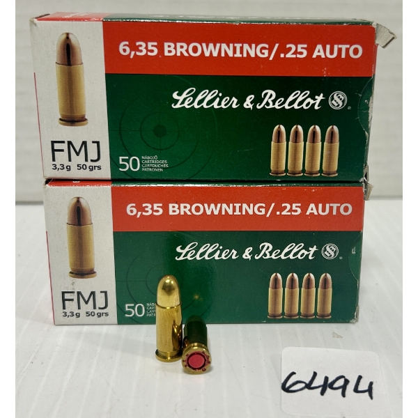 AMMO: 100X S&B .25 ACP - 50 GR FMJ