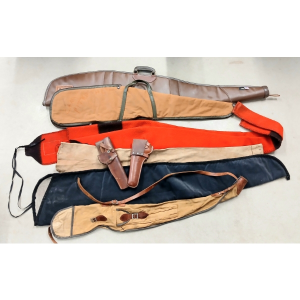 LOT OF 9 - LEATHER PISTOL HOLSTERS & SOFT GUN CASES - BROWNING, BUDDY SCHOELLKOPF, HUNTER, ETC