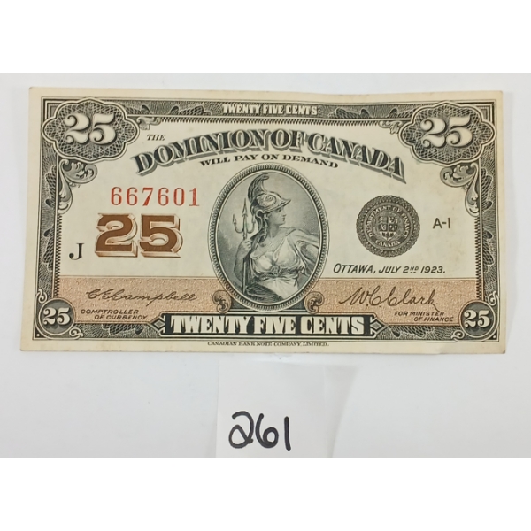 1923 DOMINION OF CANADA 25 CENT SHINPLASTER