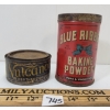 LOT OF 2 - BLUE RIBBON BAKING POWDER & VULCANOL CANS
