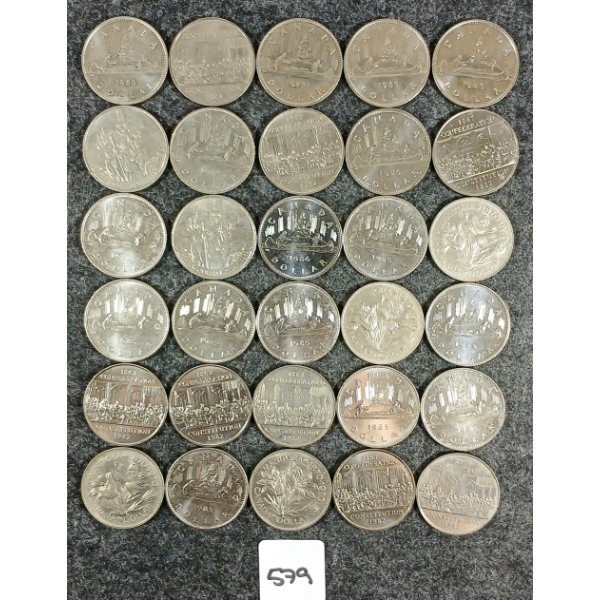 LOT OF 30 - 1970-1986 CDN DOLLAR COINS