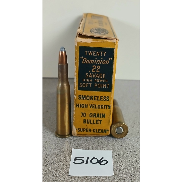AMMO: 20X DOMINION .22 SAVAGE - 70GR SP - COLLECTORS BOX 