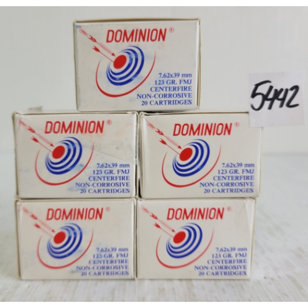 AMMO: 100X DOMINION 7.62X39MM - 123GR - CF