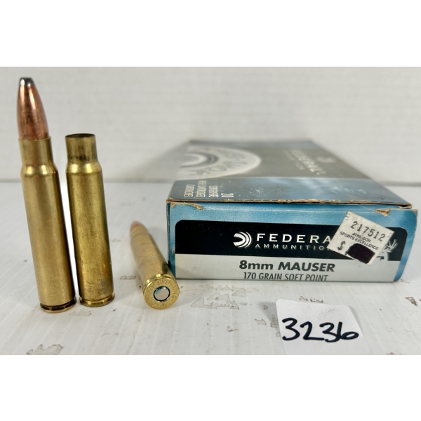 AMMO / BRASS: 9X LIVE & 9X BRASS FEDERAL 8 MM MAUSER - 170 GE SP