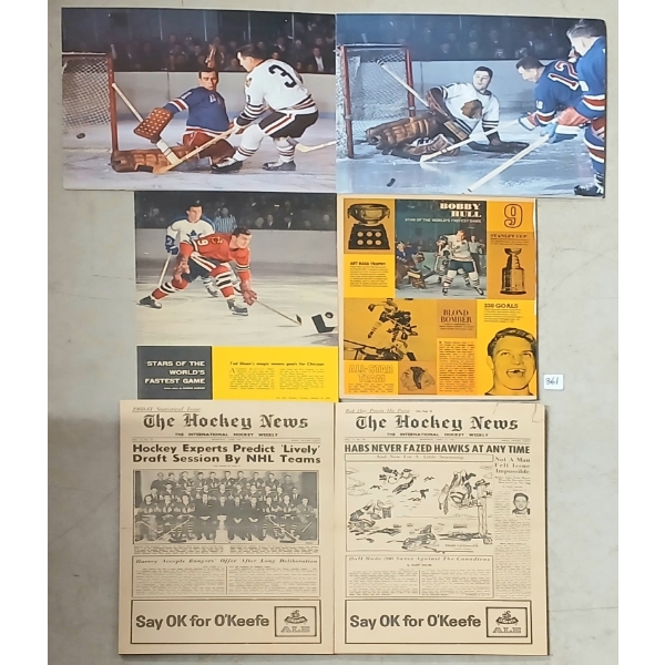 LOT OF 6 - HOCKEY FOAM CORE SIGNS - 1961 NEWSPRINTS, BOBBY HULL ARTICLE, ETC