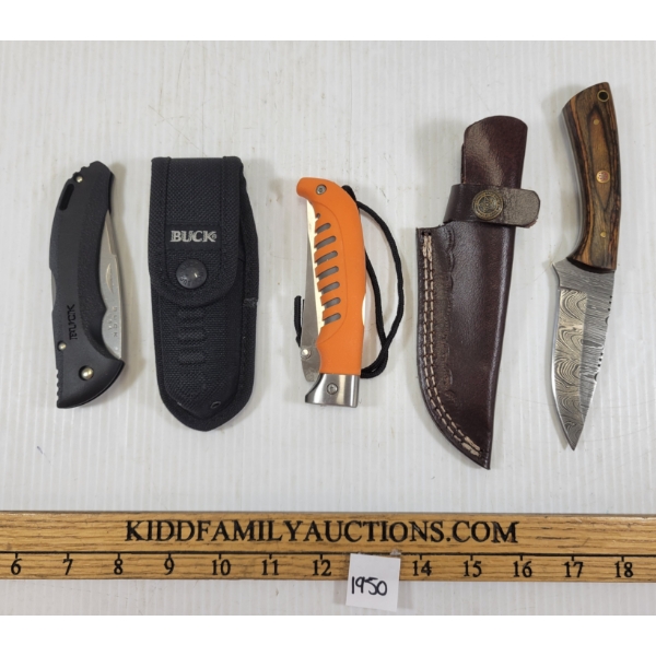 LOT OF 3 - HUNTING & FOLDING KNIVES - INCL BUCK