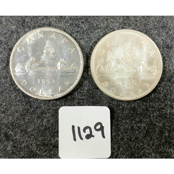 LOT OF 2 - 1954 & 1966 CDN SILVER DOLLARS - VOYAGEUR