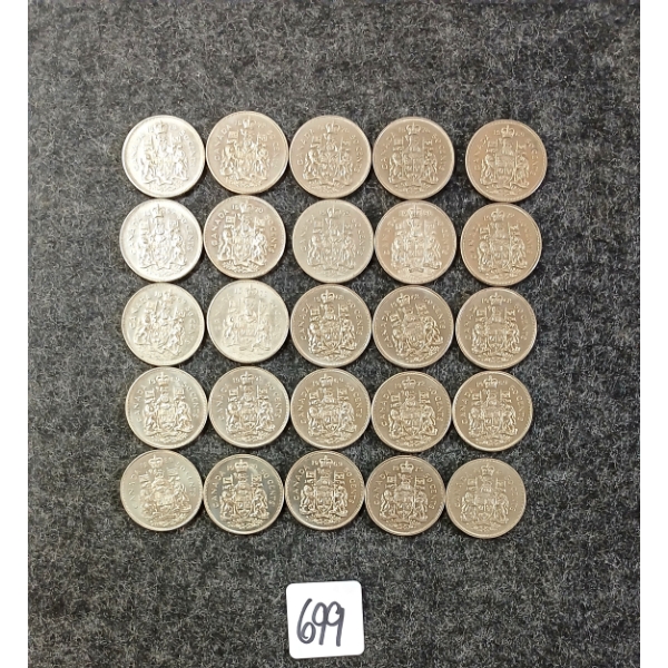 LOT OF 25 - 1968-1976 CDN 50 CENT COINS