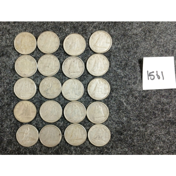 LOT OF 20 - 1943-1965 CDN 10 CENT SILVER COINS