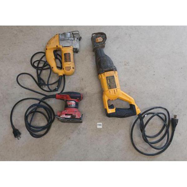 LOT OF 3 - DEWALT & MILWAUKEE CORDED RECIP. SAW, SHEET SANDER & JIG SAW