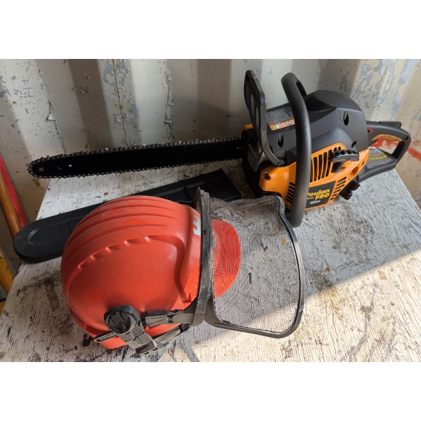 LOT OF 2 - POULAN PRO CHAINSAW & SAFETY HELMET