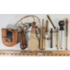 Image 2 : JOB LOT - BRASS POWDER MEASURERS & LEATHER CARRIERS W/ SHOT