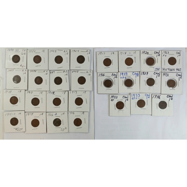 LOT OF 27 - 1899-1936 US & CDN CENTS