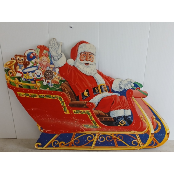 SANTA CLAUS ON SLEIGH - CARDBOARD SIGN