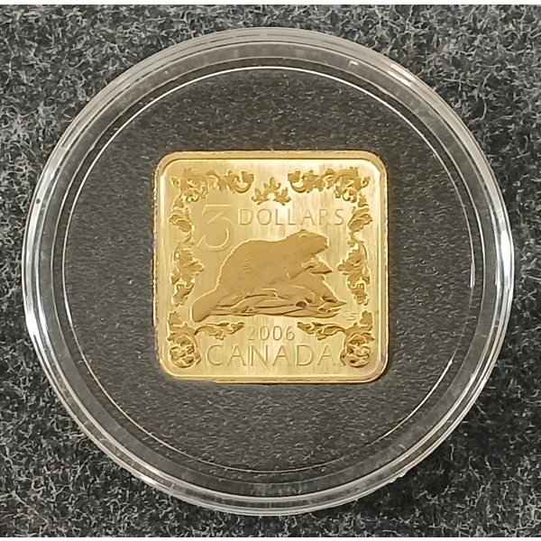 2006 RCM $3 STERLING SILVER SQUARE COIN - THE BEAVER