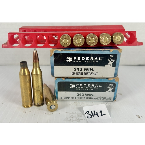 AMMO / BRASS: 31X LIVE & 14X BRASS FEDERAL .243 WIN - SP