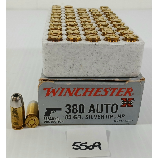 AMMO: 50X WINCHESTER .380 AUTO - 85GR - SILVERTIP HP