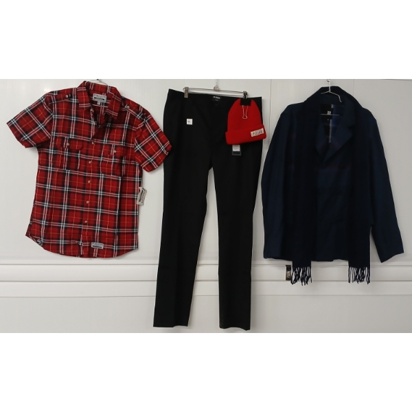 LOT OF 5 - INSIGHT MEN'S MEDIUM JACKET, CLASSIFIED DRESS SHIRT, MINIMUM TROUSERS, ETC