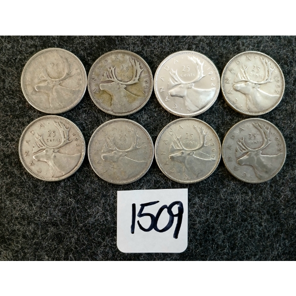 LOT OF 8 - 1937-1966 CDN 25 CENT COINS